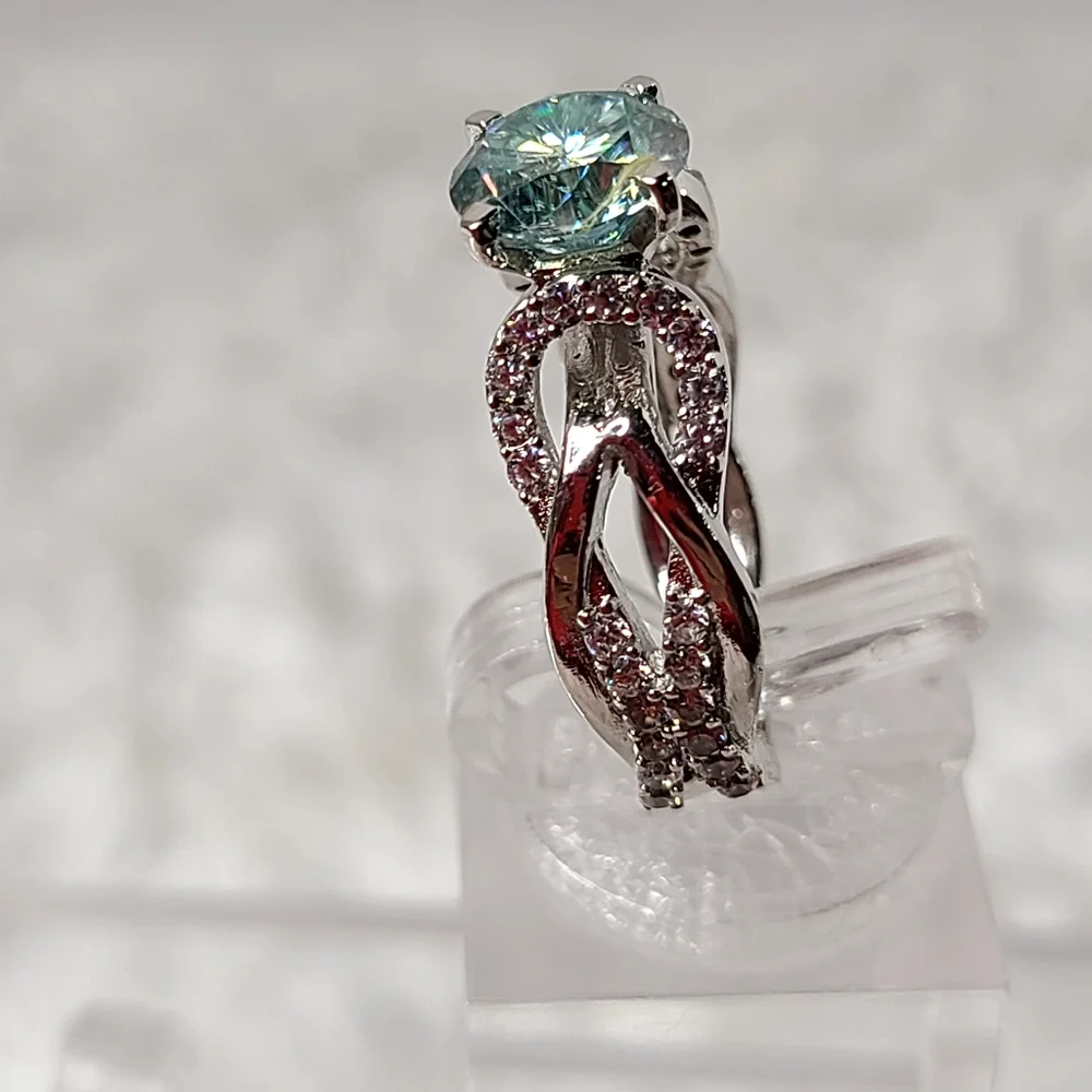 Moissanite 3 Carat Blue Solitare Ring